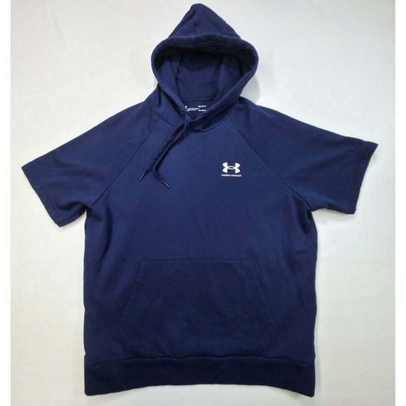 Under Armour Shirt Hoodie Mens L Blue White Short Sleeve Pullover Limited Use - Picture 1 of 5